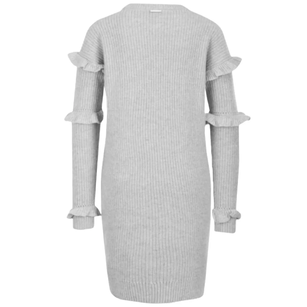 Michael Kors Ruffled Ribbed Sweater Dress Gray XXS